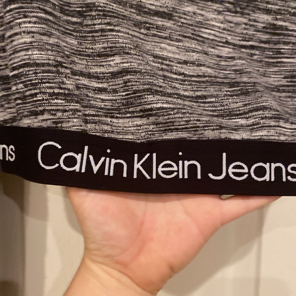 Gray and white long sleeve crop top by Calvin Klein, Size Medium - Picture 2 of 6